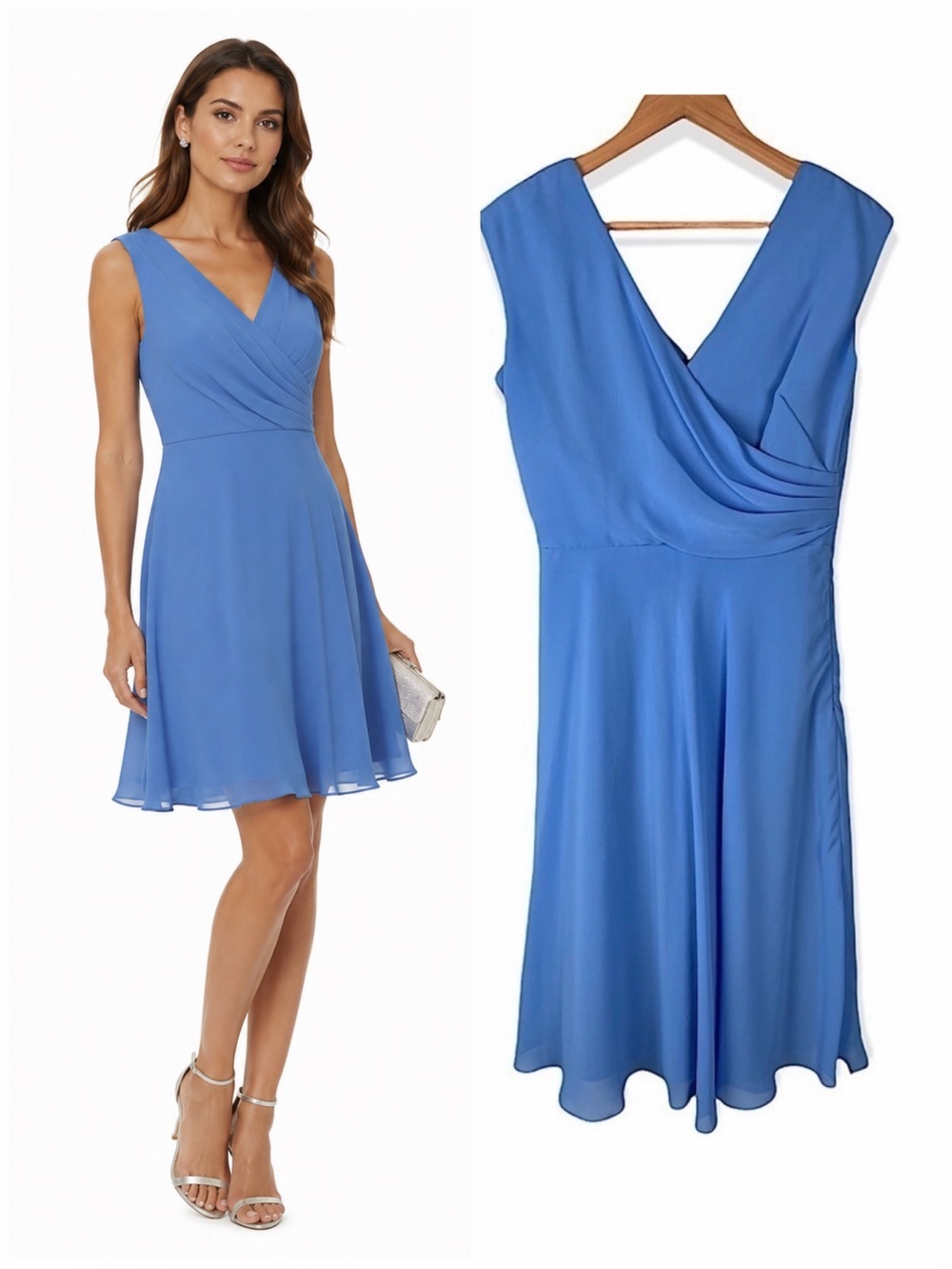 Dessy Collection Bridesmaids Pleated Front Chiffon Midi Dress In Cornflower 10